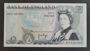 £5 Page Bank of England B336 note (EF+) BX07 621600