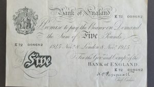 £5 B255 Bank of England Peppiatt White Five Pounds (VF+) K72 008682