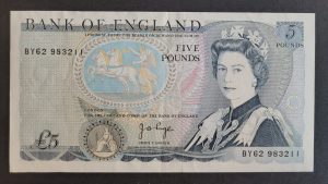 £5 Page Bank of England B336 note (EF) BY62 983211