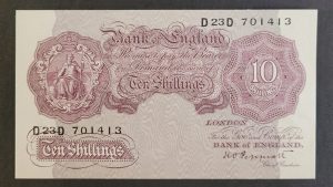 10/- Shilling Emergency Issue Peppiatt Bank of England B251 note (UNC) D23D 701413