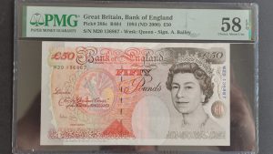 £50 Bailey B404 Bank of England note. PMG 58 EPQ (UNC) M20 136867