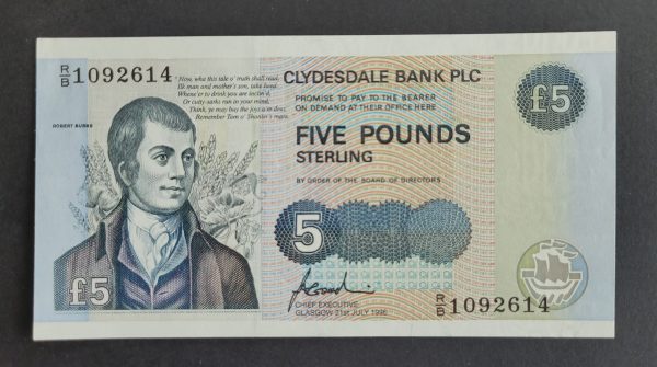 Clydesdale Bank £5 Robert Burns Prefix SC331 (UNC) R/B 1092614