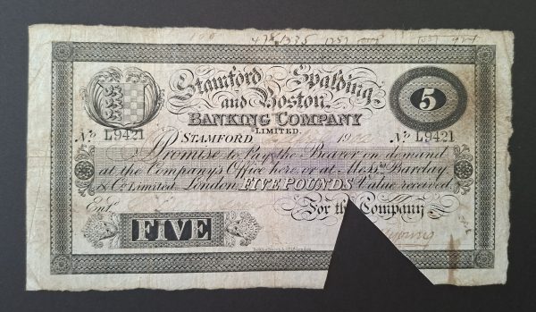 £5 Provincial note Stamford, Spalding and Boston Banking Company Limited (G) . M6287