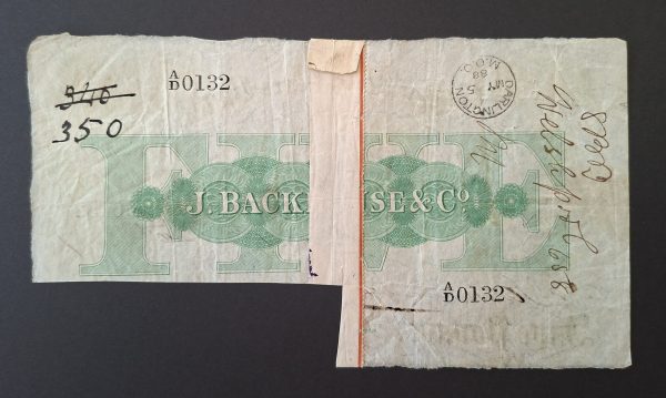 £5 Provincial note Stockton Tees Bank (G) Dated 17th October 1887. Outing 2050c - Image 2
