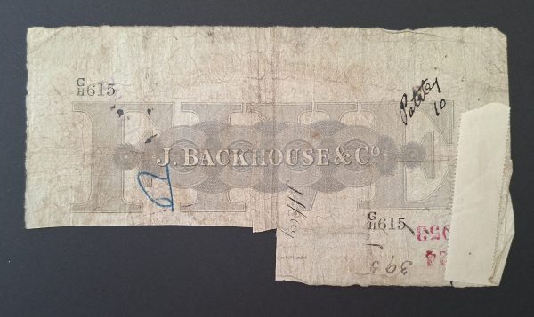 Darlington Bank 1887 £5 banknote VG Outing 629r - Image 2