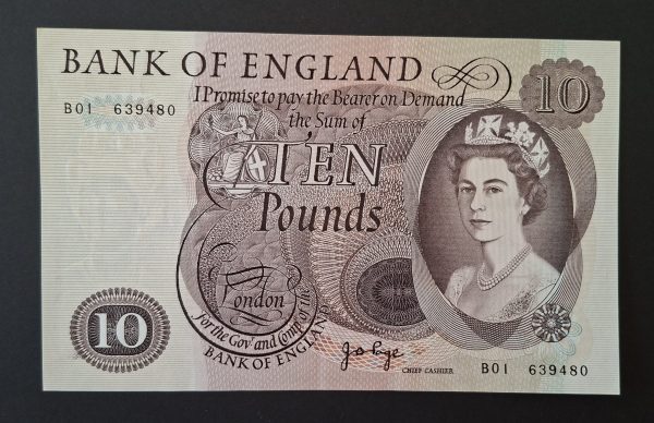 Bank of England Page £10 Banknote issued 1971 B326 (AUNC) B01 639480