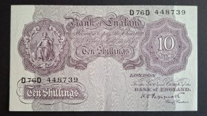 10/- Shilling Emergency Issue Peppiatt Bank of England B251 note (VF) D76D 448739