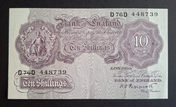 10/- Shilling Emergency Issue Peppiatt Bank of England B251 note (VF) D76D 448739