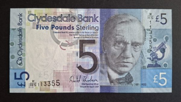 FANCY SERIAL NUMBER £5 Clydesdale Bank, Thorburn. SC.332 (AUNC) W/HS 113355