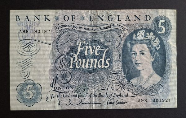 £5 Hollom note B297 (VG) A98 901921
