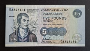 Clydesdale Bank £5 Robert Burns Prefix SC331 (EF) R/B 3325131
