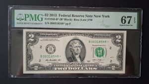2013 $2 Federal Reserve New York Star Note. PMG 67 EPQ (UNC) B00318548*