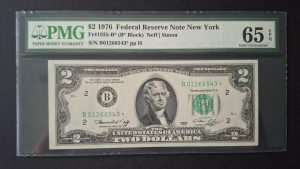 1976 $2 Federal Reserve New York Star Note. PMG 65 EPQ (UNC) B01266543*