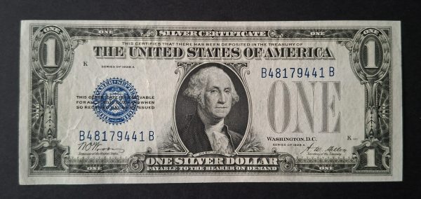 One Dollar Funny Back, Silver Certificate 1928A BB Block. (EF) B48179441B - Image 2