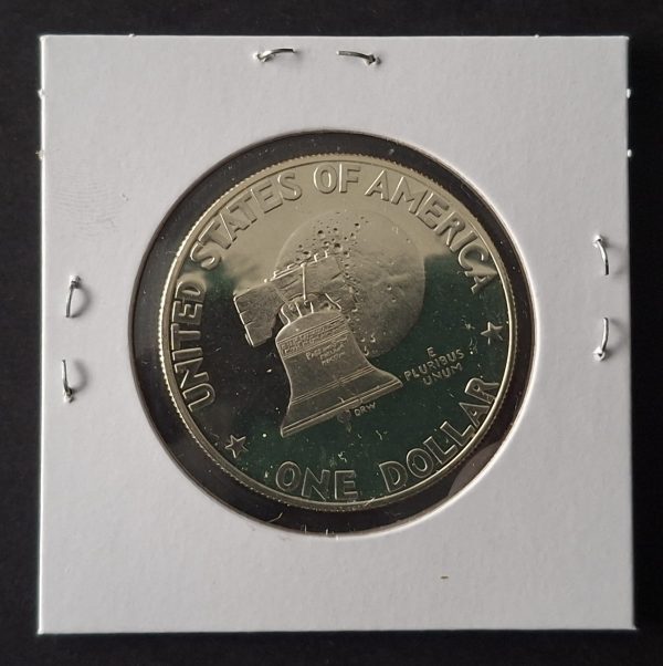 1776-1976 Dollar Eisenhower Liberty Bell Moon One Dollar Silver Cameo Coin - US Bicentennial - Image 2