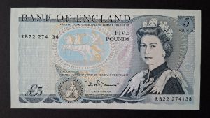 £5 Somerset B345 Bank of England note (UNC) RB22 274138
