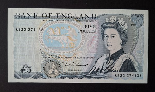 £5 Somerset B345 Bank of England note (UNC) RB22 274138