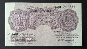 10/- Shilling Emergency Issue Peppiatt Bank of England B251 note (VF) D52D 041333