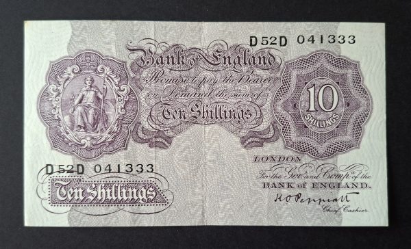 10/- Shilling Emergency Issue Peppiatt Bank of England B251 note (VF) D52D 041333