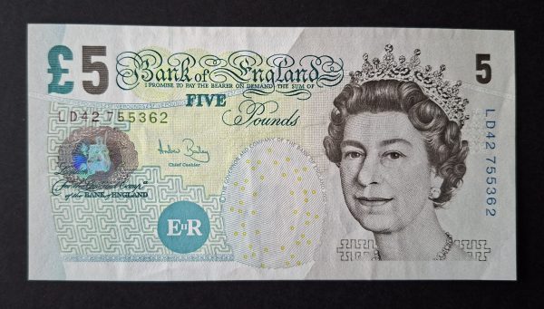 £5 Bailey B398 Bank of England note (EF) LD42 755362
