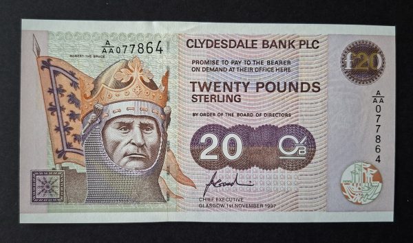 £20 Clydesdale Bank, Goodwin. First Prefix 1st November 1997 SC.355a (AUNC) A/AA 077864