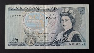 £5 Somerset B343 Bank of England note (EF) DZ35 894424