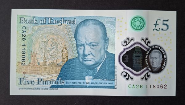 King Charles III Bank of England £5 John note B419 (UNC).  CA26 118062