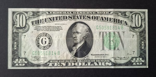 USA $10 Chicago 1934A note (VF) G50591814B