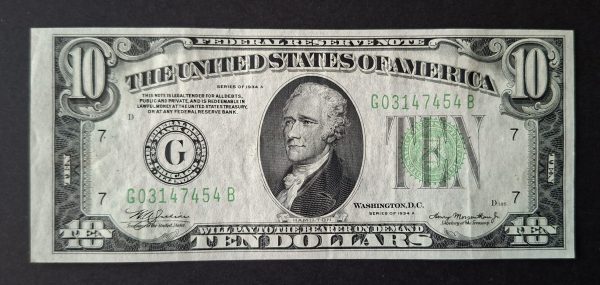 USA $10 Chicago 1934A note (VF) G03147454B